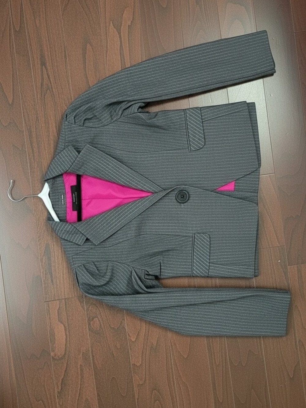 Express Grey Pinstripe Blazer with Pink Lining